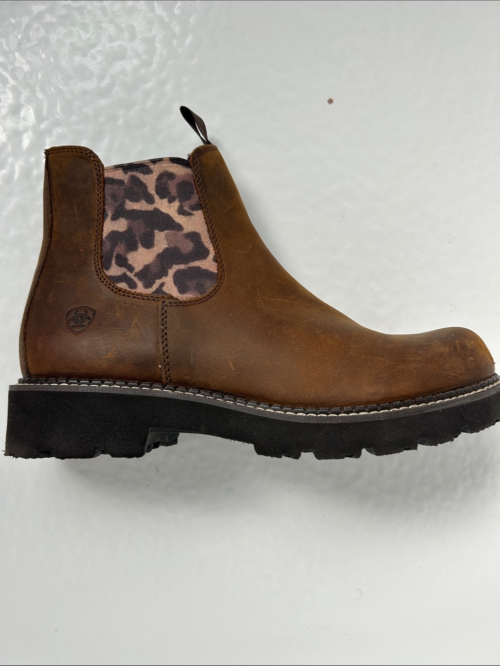 Ariat Brown Leather Chukka Boot with Leopard Elastic Panel